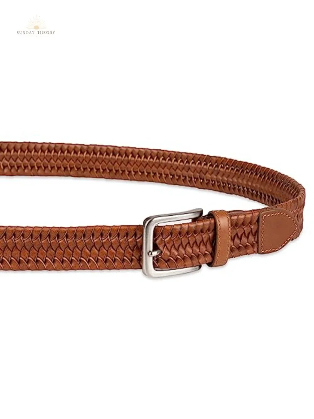 Men's Braided Leather Belt, Fully Adjustable Stretch Tan